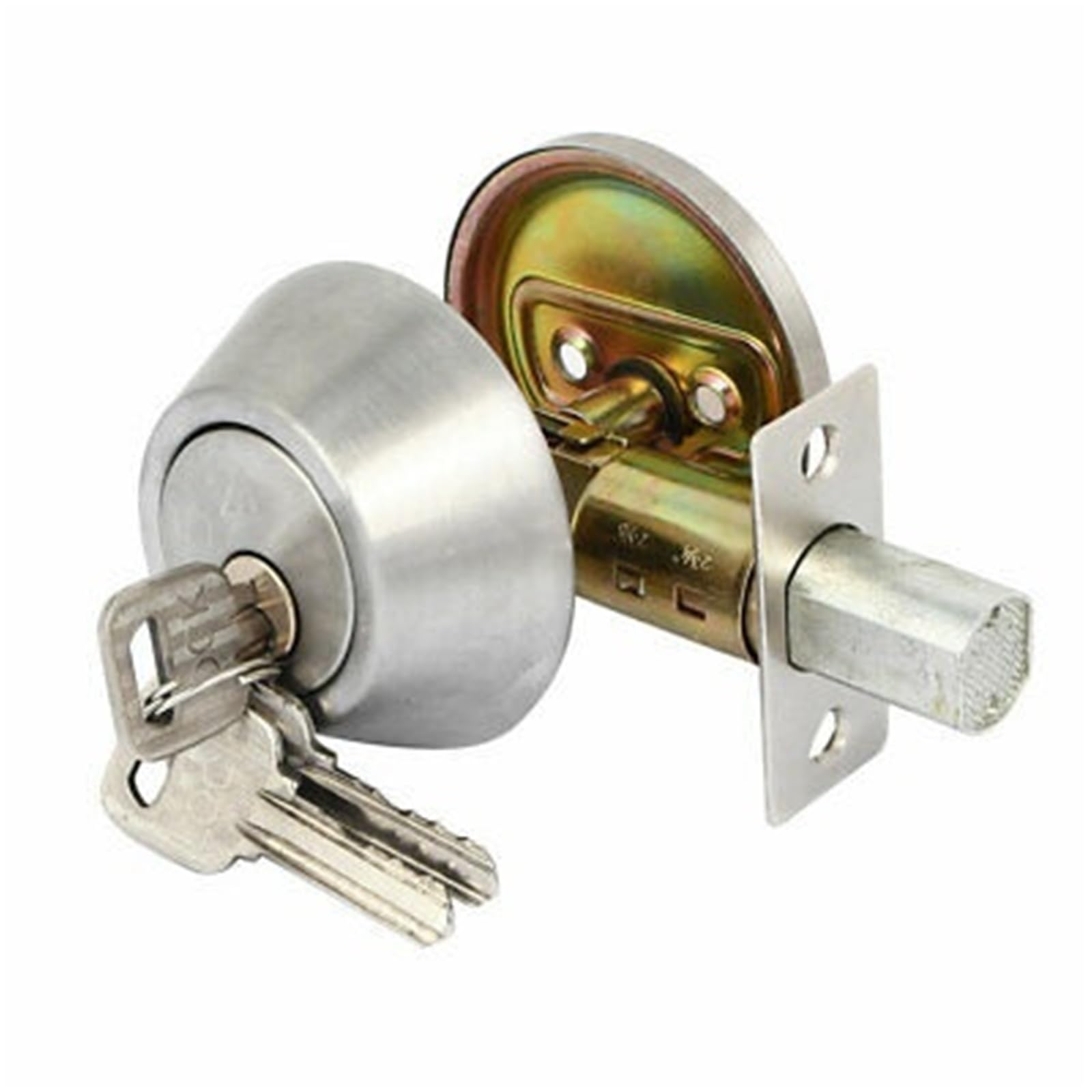 House Bedroom Door Metal Security Deadbolt Lock Sliver Tone W Keys