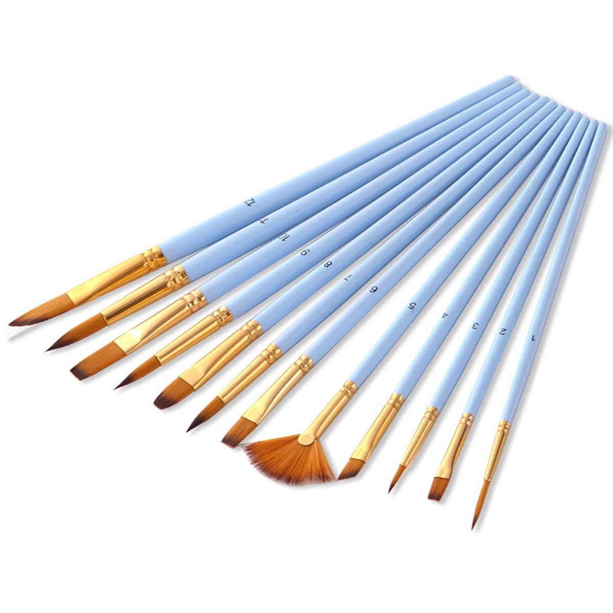 Juego de 12 Pinceles para Acuarela para Aprender a Pintar, con Pelo de Nailon y Mango de Madera, para Pintar al óleo, acrílicos y Arte.,