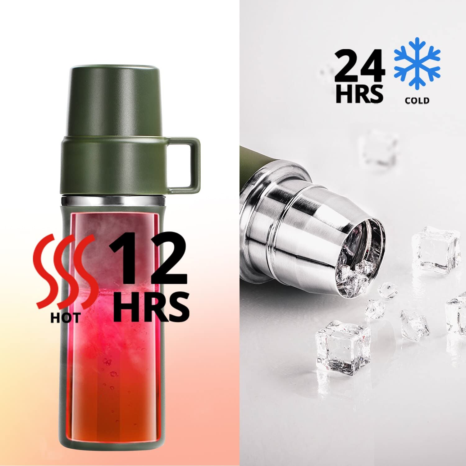 Taza Termo 600 ml de Viaje Frasco de vacío, Agua Termo Botella de café, incorporada Tapa de la Taza, Acero Inoxidable, Taza del té térmica, Deporte Bo Taza Termo Cafe(Green)