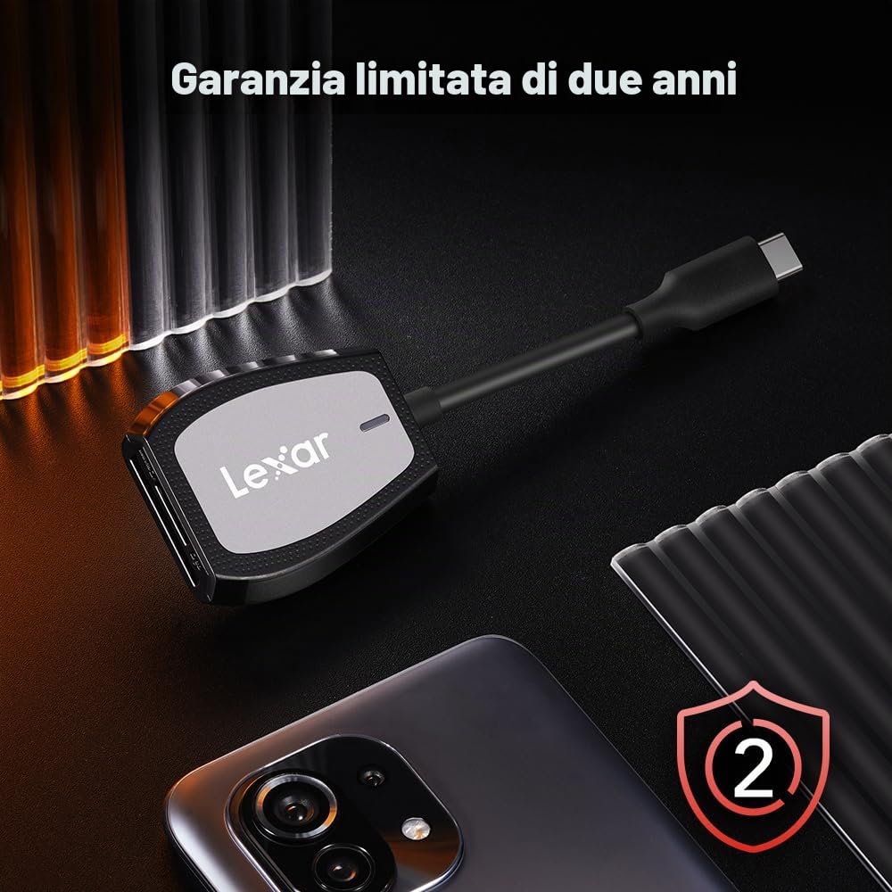 Lexar Lettore professionale USB 3.2 Type-C a doppio slot, supporta schede SD e microSD UHS-II, lettura fino a 312 MB/s (LRW470U-RNHNU)