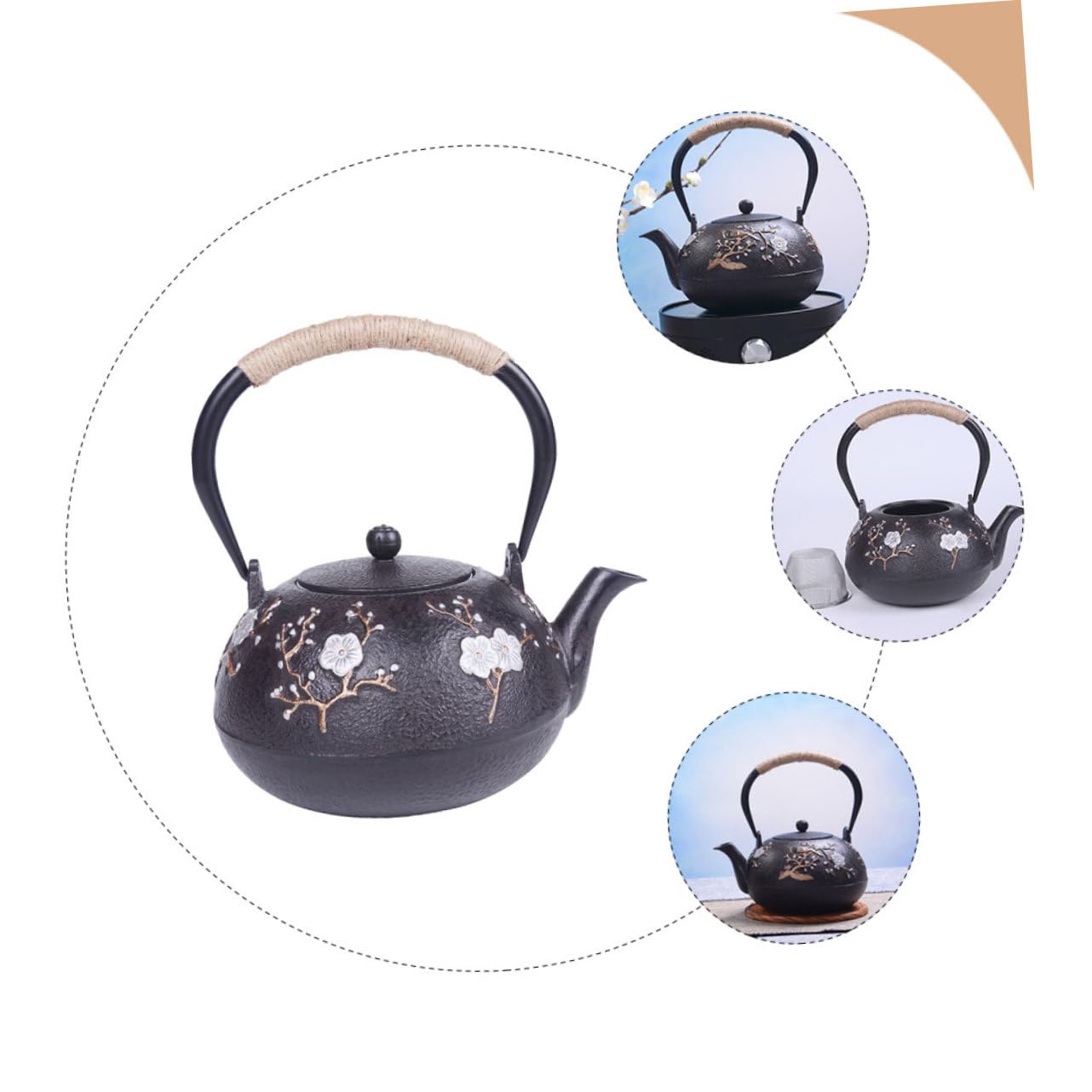 PRETYZOOM Tetera de Hierro Fundido Tetsubin Pequeña 800 Ml Hierro Fundido Resistente Infusor Integrado para Té Hojas Sueltas Hogar y Oficina Diseño Retro para Salón de Té