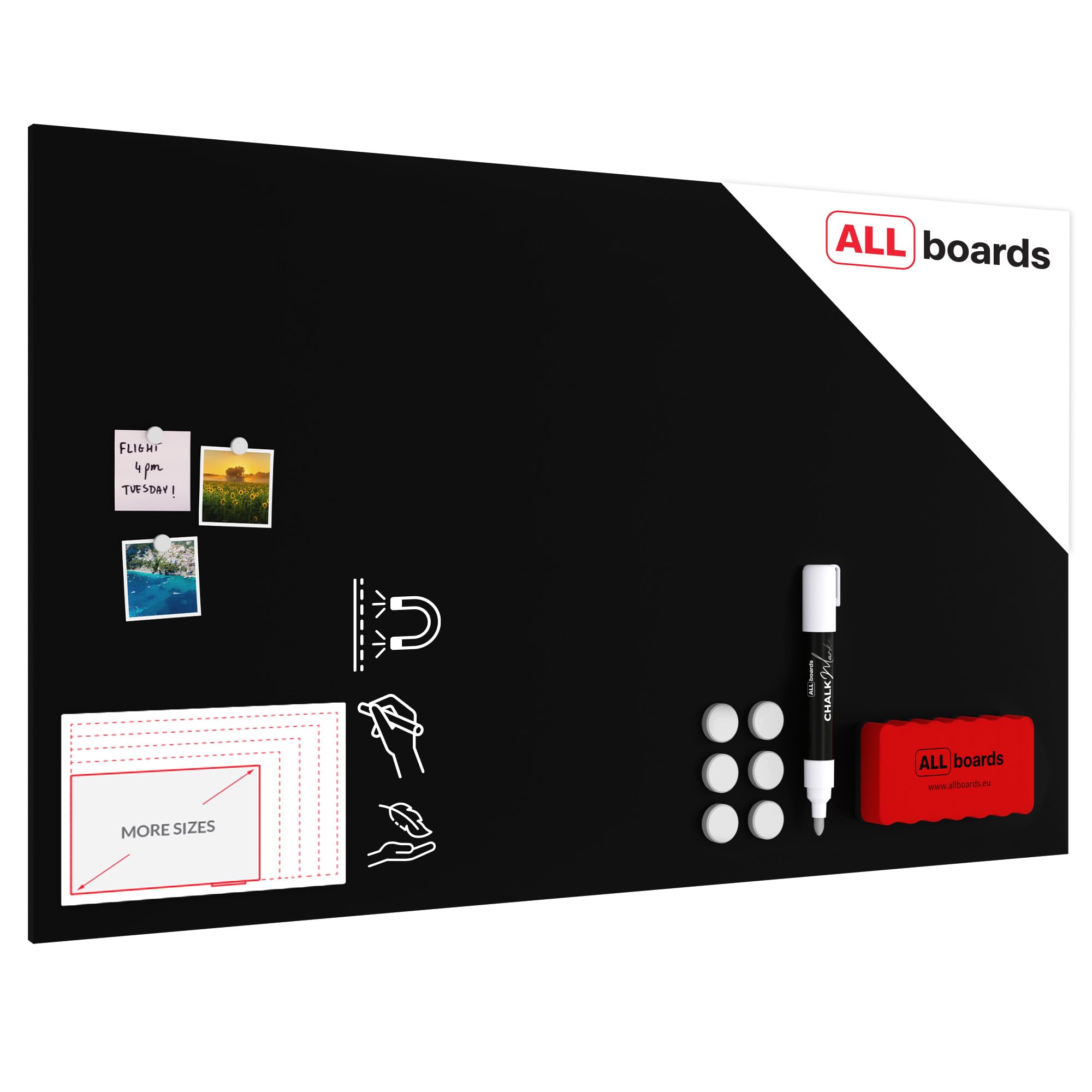 ALLboards Magnetic Boards MetalBoard Black Classic Black 150x90cm a Magnetic Metal Poster for All Types of Magnets + a Set of Accessories Included — image 1