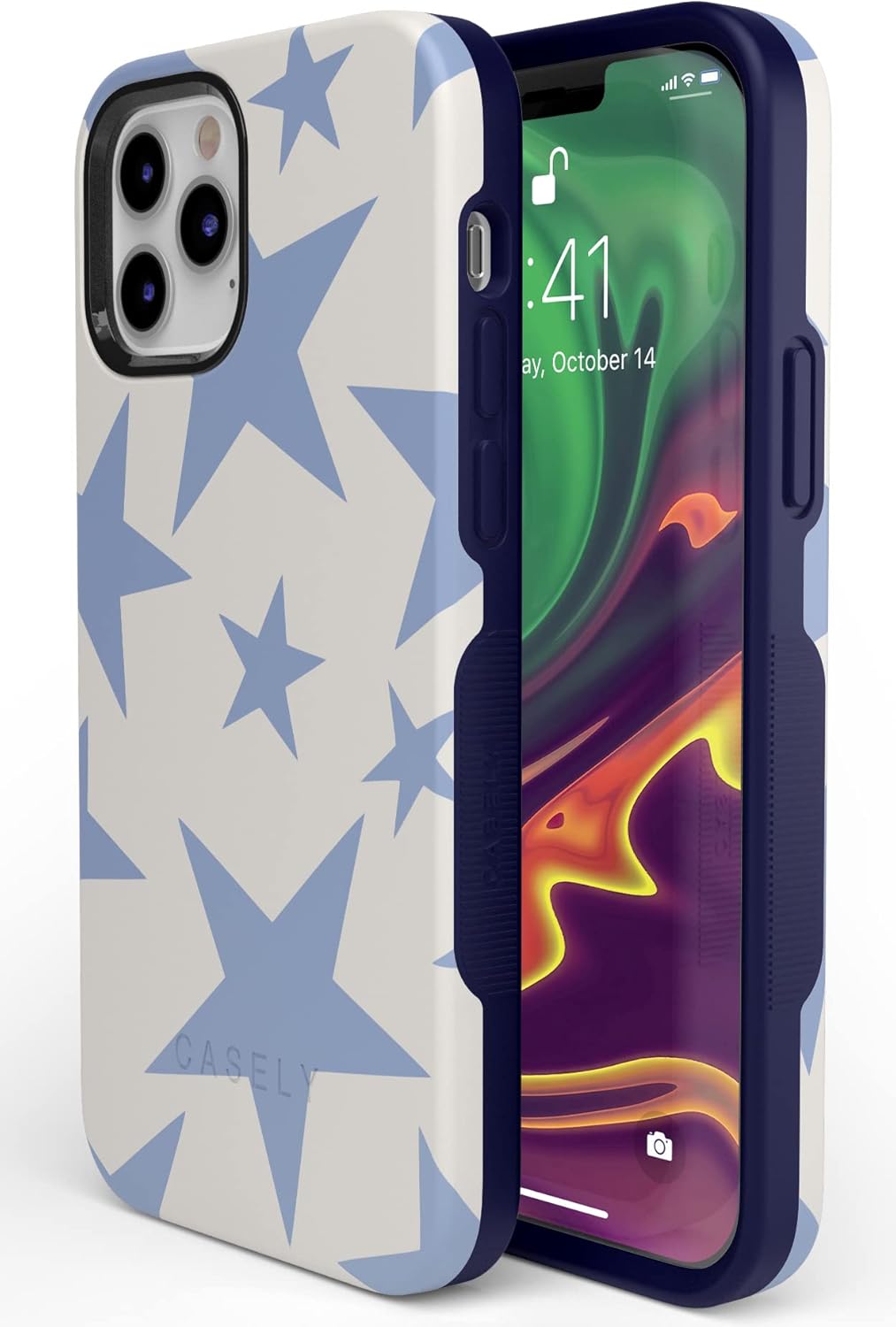 Casely iPhone 12/12 Pro Case | Stars Align | Blue & White Stars | Bold Protective Design | Compatible with MagSafe