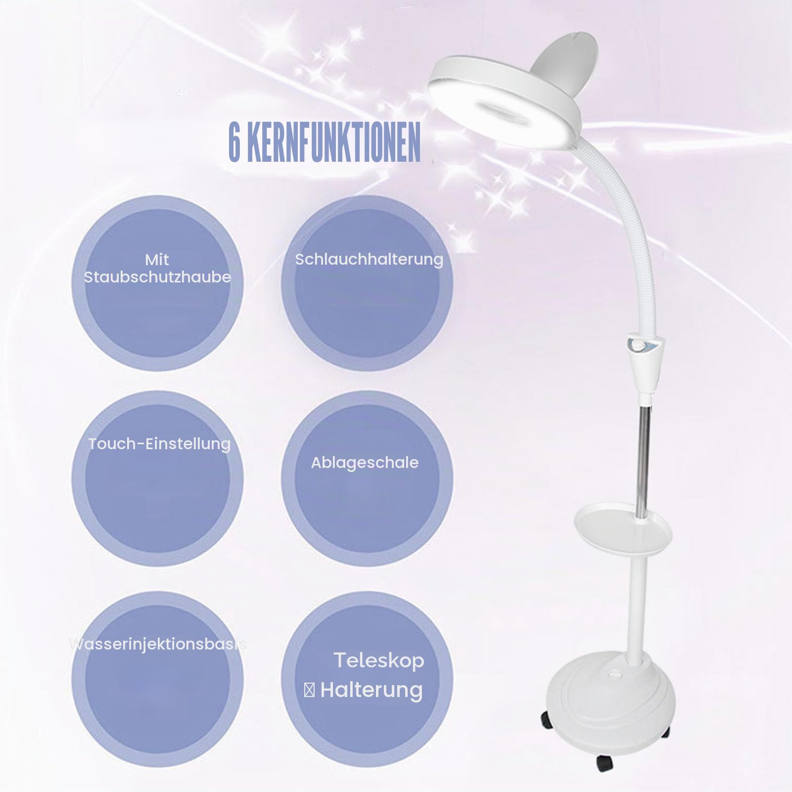 LED Lupenleuchte Lupenlampe, Vergrößerungs Stehlampe, 8-fache Vergrößerungs LED Kaltlichtlampe für Kosmetikerinnen, verstellbare Stehlampe mit Lupe zum Lesen, Basteln, Nähen, Arbeiten, Tätowieren
