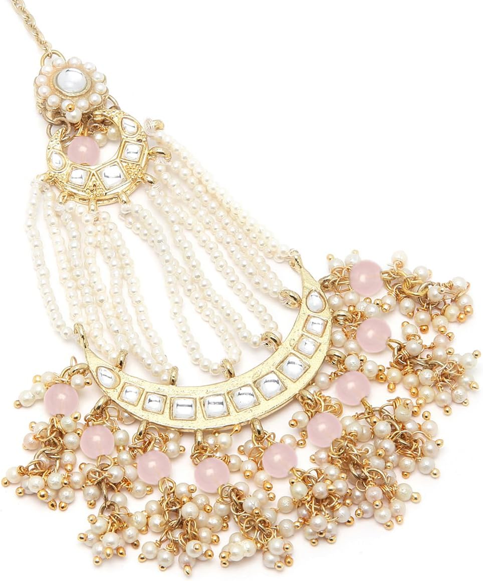 Karatcart Gold Plated Handcrafted Pink Bead Kundan Passa for Women