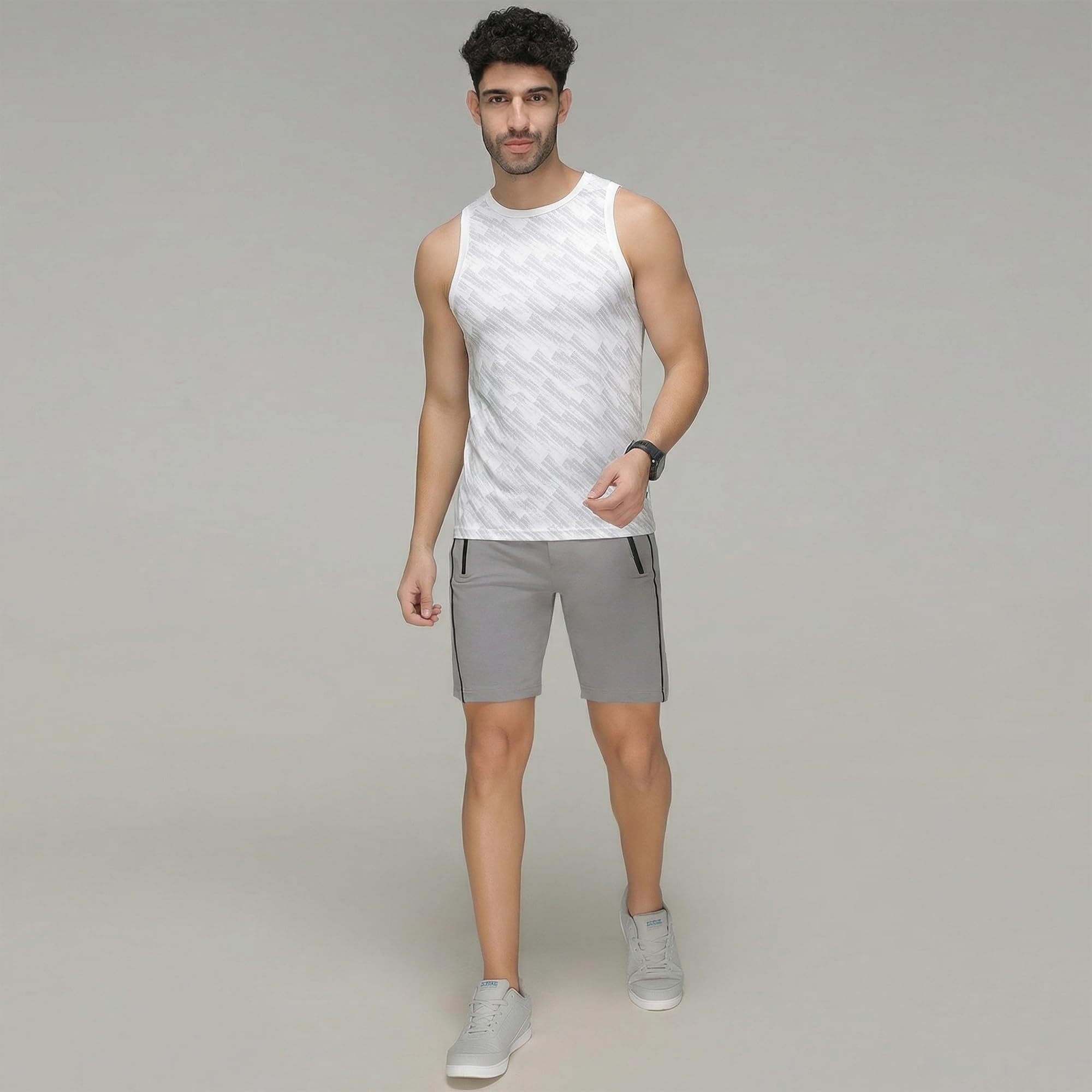 sporto Men's InstaCool Self Design Muscle Vest Anti Odour and Moisture Wicking White 3