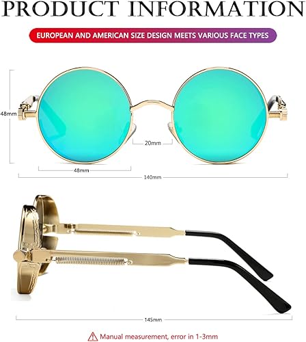 Miniatura 6 de AIEYEZO Round Steampunk Sunglasses for Men Women Retro Gothic Sun Glasses Round Metal Frame Ladies Shades