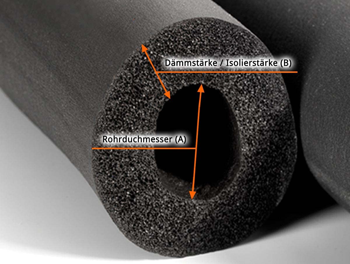 Rohrisolierung endlos EPDM Kautschuk Außenbreich geeigent UV-, Oz-. und Witterungsbeständig, HiTemp & Solar Temp. bis 150 Grad (175 )* | 22mm Rohr(Ø) x 19mm (Isolierung) 10m AEROFLEX (HT), Schwarz