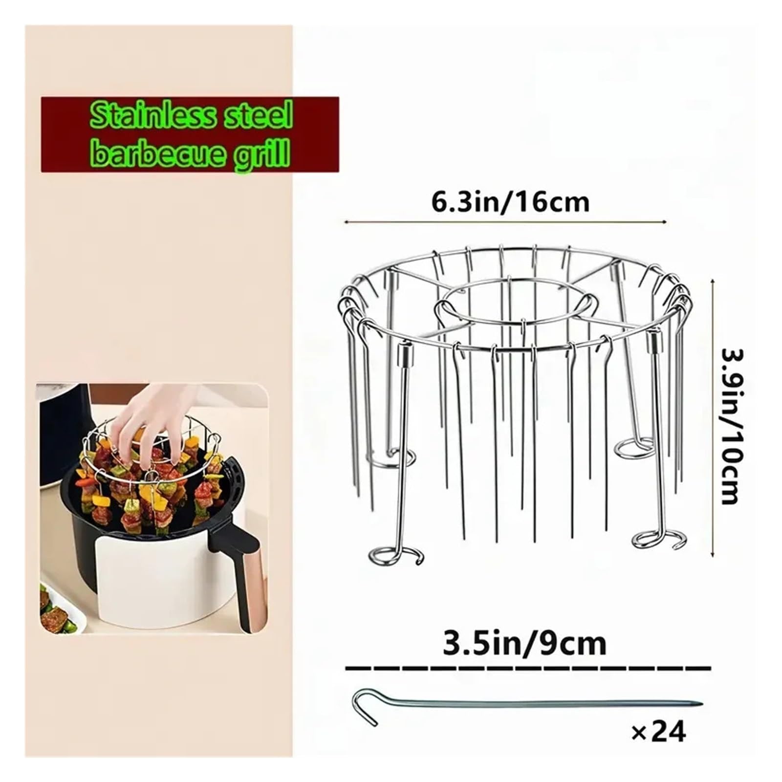 Genérico Rejilla for brochetas de freidora de Aire for Cocina | Acero inoxidable, colgante, simple, duradero, uso doméstico.