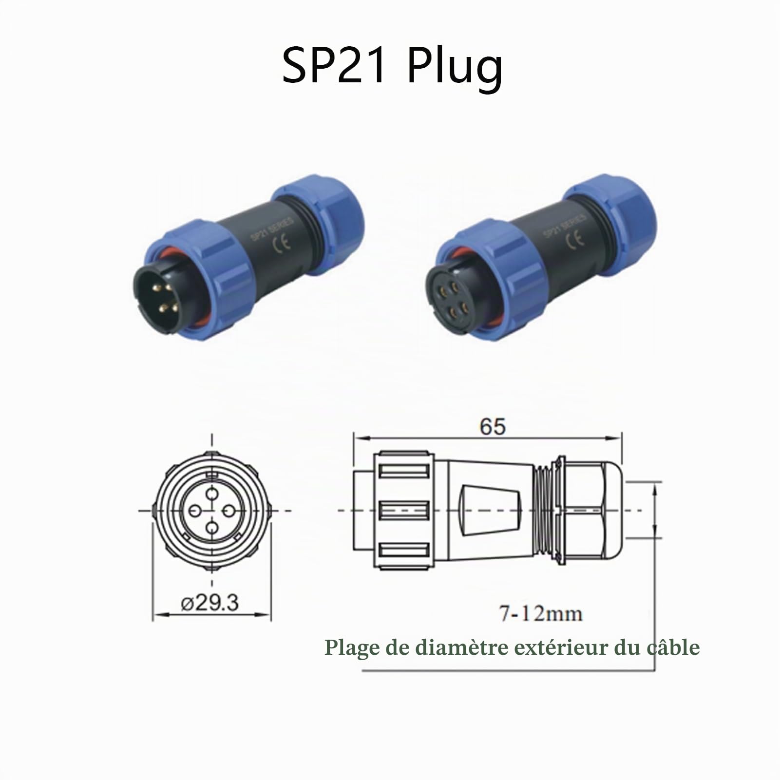 5 connecteurs pour aéronautique SP21 4 pôles, IP68 4 broches, prise aviation sans soudure, prise étanche pour lampes extérieures, 500 V 30 A (12 AWG câble à vis sertissage)