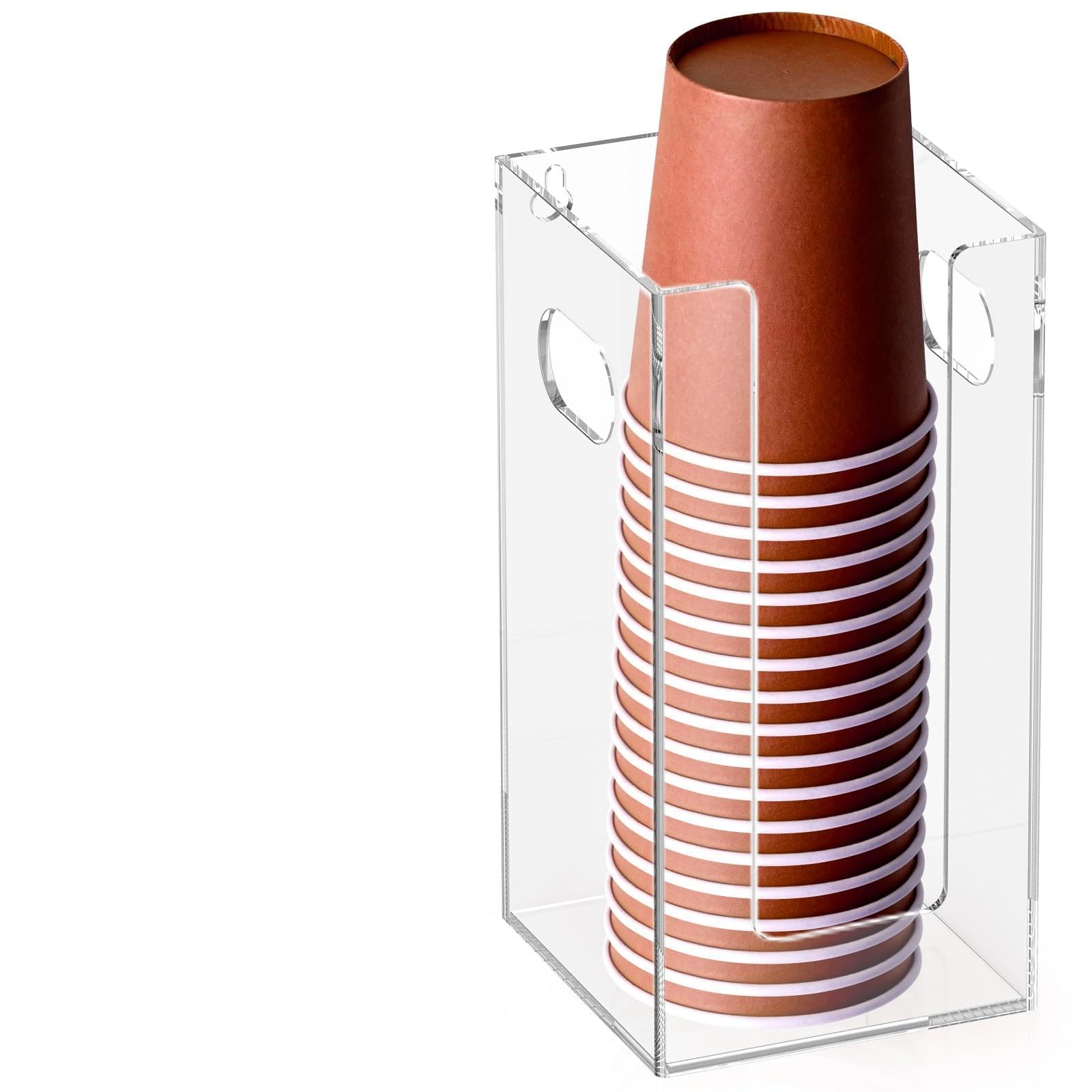 Acrylic Coffee Cup Organizer, Clear Disposable Cup Dispenser Countertop Storage for Kitchen Coffee Bar Shop Party Supplies(1 Compartment)