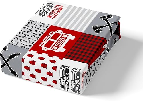 Miniatura 5 de Juego de sábanas rojas para cama de coche de bomberos con bolsillo profundo, sábana bajera ajustable para decoración de habitación, juego de ropa de