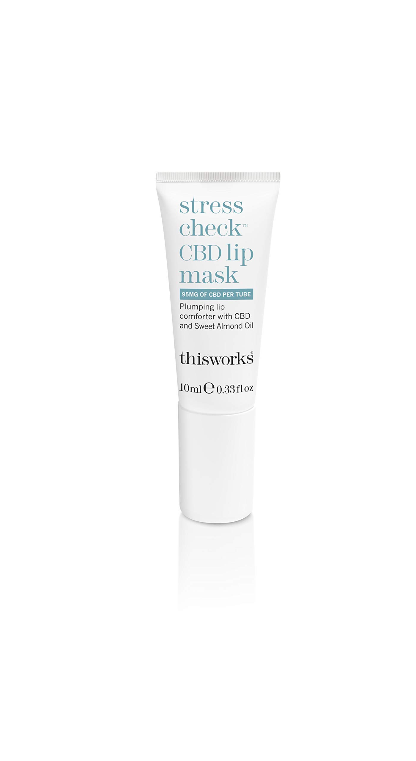 This Works Stress Check CBD Lip Mask: a 99% Natural Lip Balm Infused with Sweet Almond, Peppermint and Cardamom Essential Oils, to Condition and Repair Dry Lips, 10ml