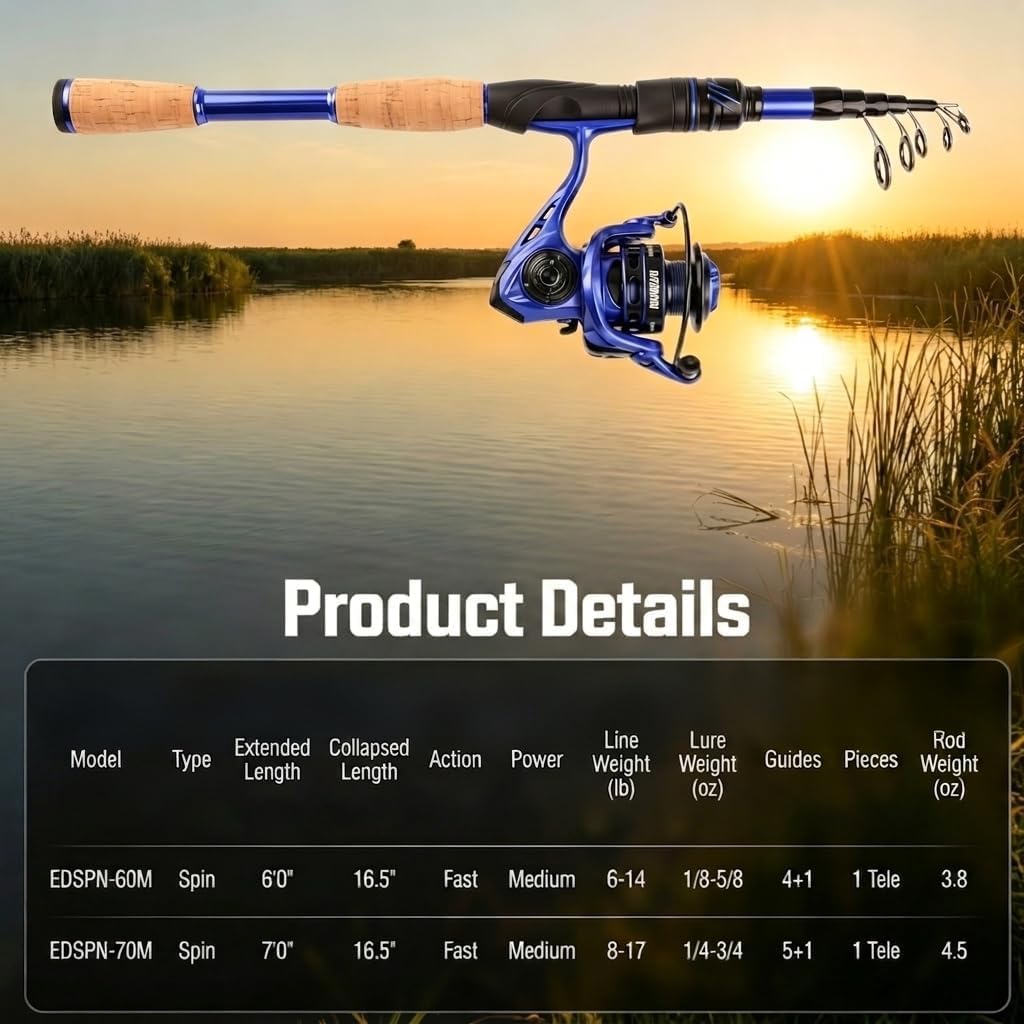 Teleskop-Angelrute und Angelrolle, 30T Kohlefaser-Spinnrute mit 12+1BB-Rolle, tragbare, leichte Stange, Barsch, Forelle, Panfish, Süßwasser, Salzwasser