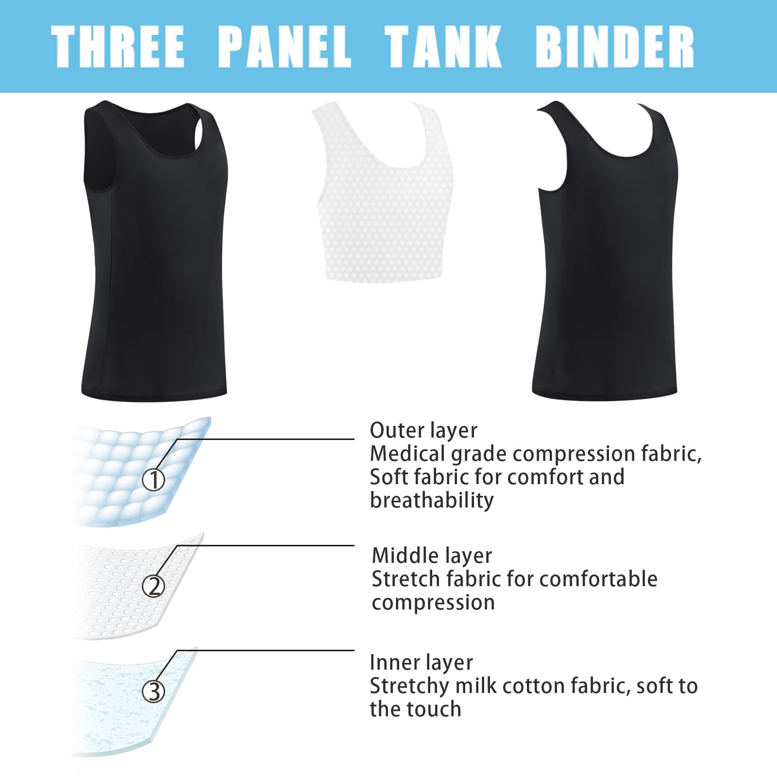 XUJI Brust Binder Transgender Tomboy Atmungsaktiv Langer Binder Pullover Tank Top