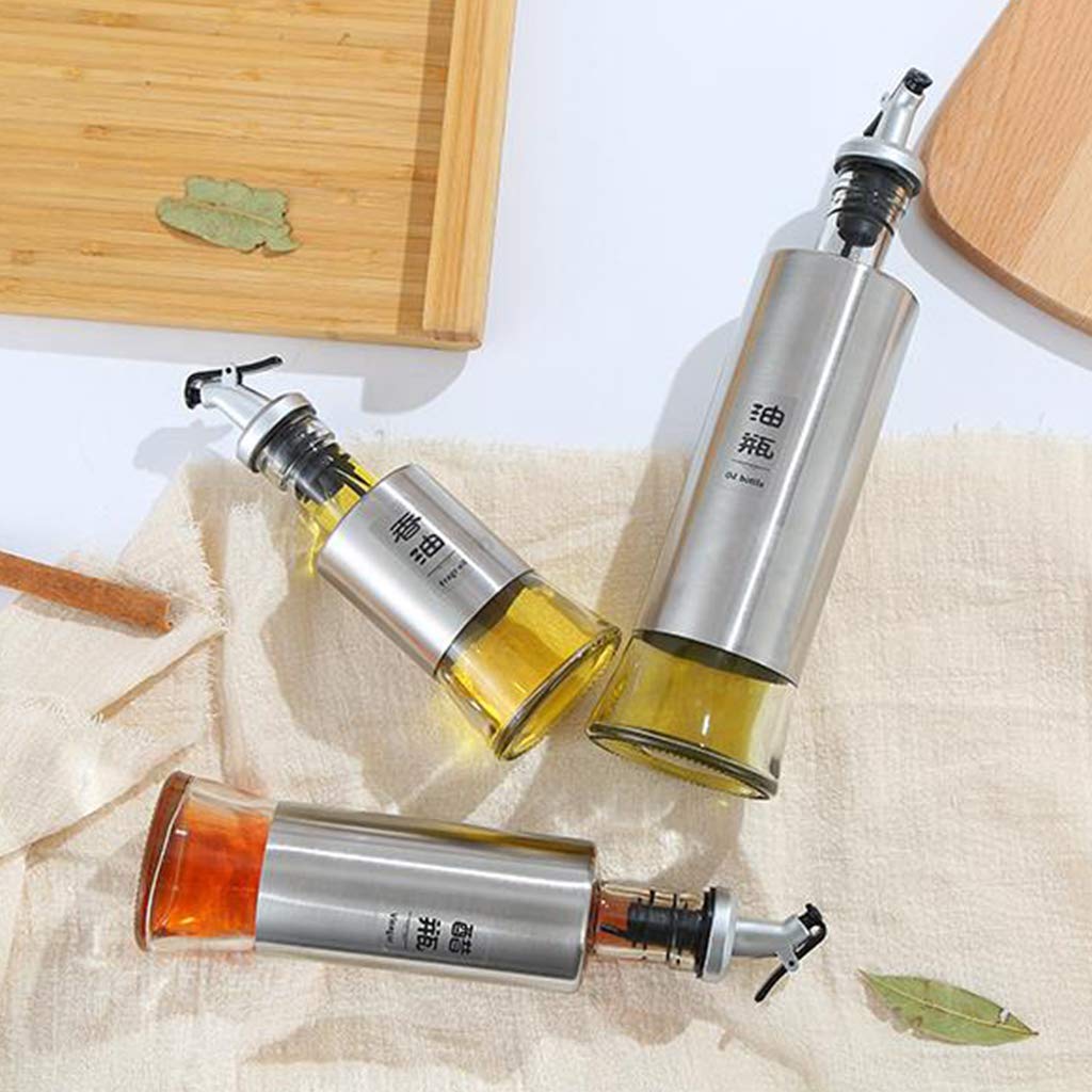 Aswadh Stainless Steel Glass Kitchen Oil Vinegar Dispenser Bottles