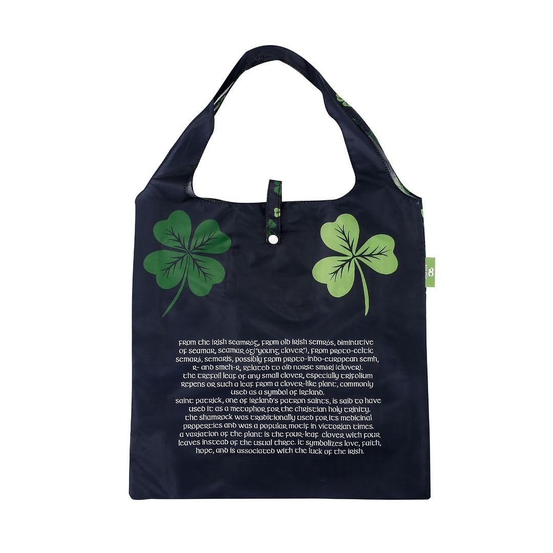 ECO CHIC Lightweight Foldable Reusable Shopping Bag Water Resistant Tote Bag (Shamrock Black) — image 1