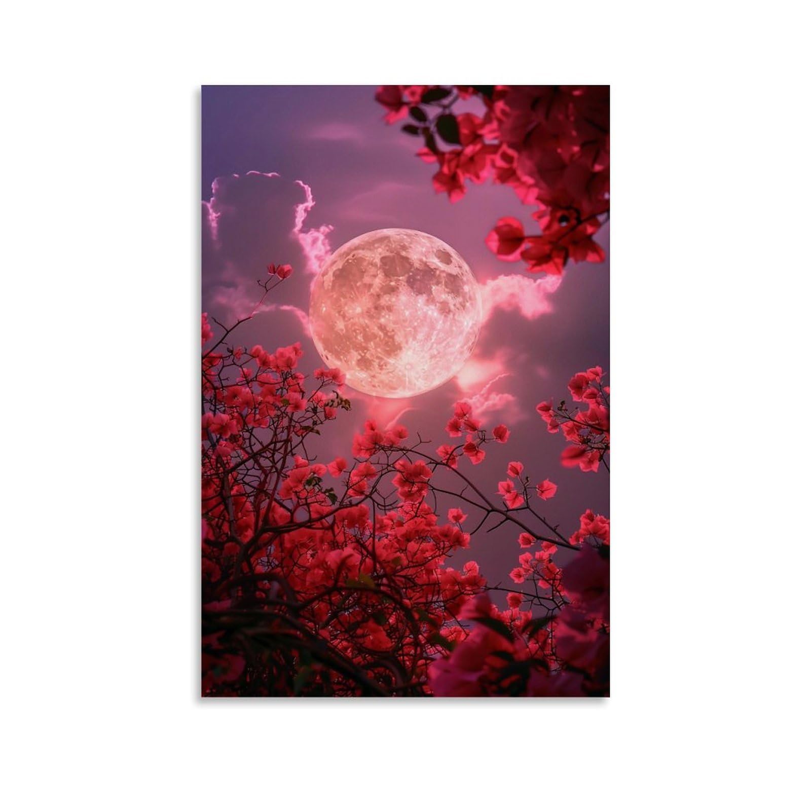 HUERYRYHY Bougainvillea Pink Moon 02 Poster Wall Art Canvas Vintage Aesthetic Painting Decor for Rooms 24x36inch Unframe-style