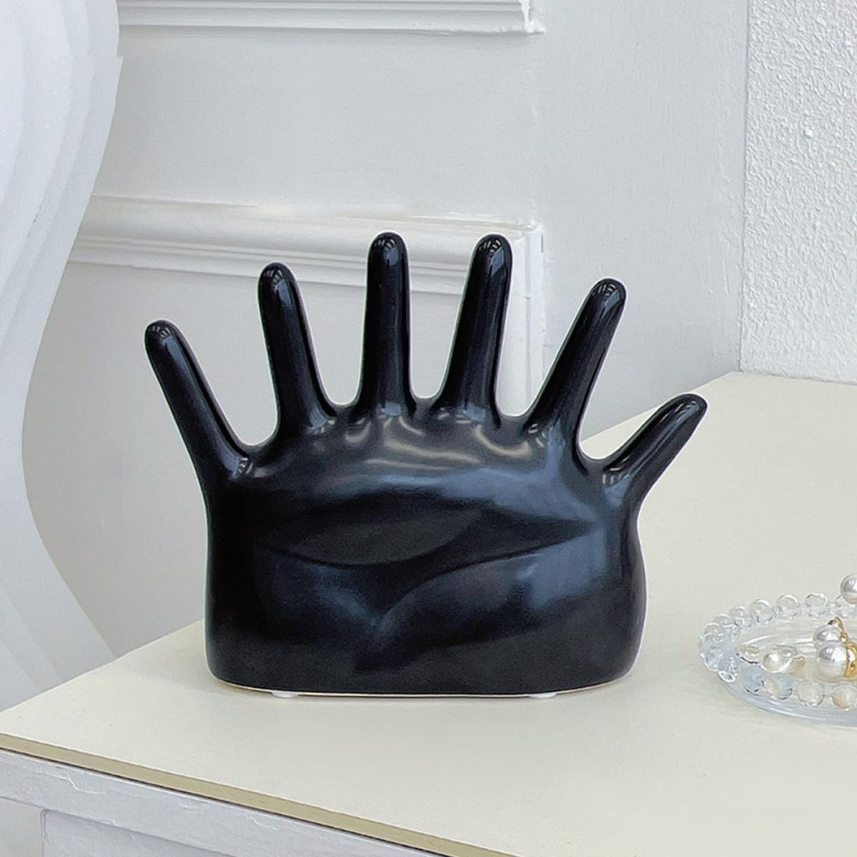 Alipis Ringhalter aus Keramik Handförmig Schwarz Schmuckorganizer für Ringe und Ketten Platzsparender Schmuckständer für Damen und Mädchen Dekorativer Ringständer und Fotoaccessoire