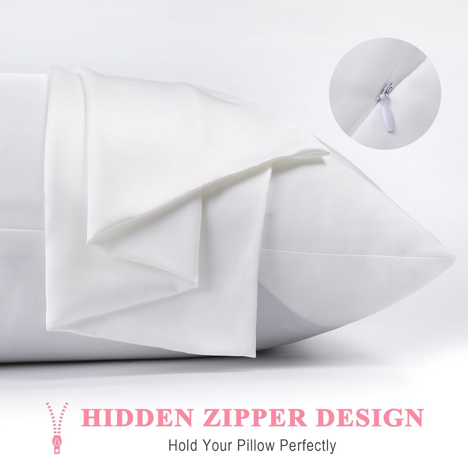 100% Pure Silk Pillowcase 2 Pack for Hair and Skin, Both Sides 23 Momme Grade 6A+ Mulberry Silk Pillowcases with Hidden Zipper, Soft&Smooth Cooling Pillow Cases (White, King 20x36)