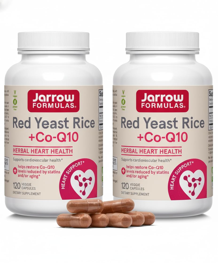 Jarrow Formulas Red Yeast Rice 1200 mg & CoQ10 100 mg Per Serving - 120 Veggie Caps, 60 Servings - Herbal Heart Health Dietary Supplement - Supports Cellular Health - Vegan (Pack of 2) 120 Count (Pack of 2)