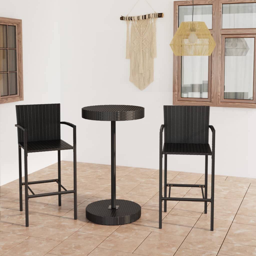 vidaXL Set de Muebles de Bar de Jardín 3 Piezas Mesa Silla Asiento Patio Terraza Balcón Barra Bistró Muebles Mobiliario Ratán Sintético Negro