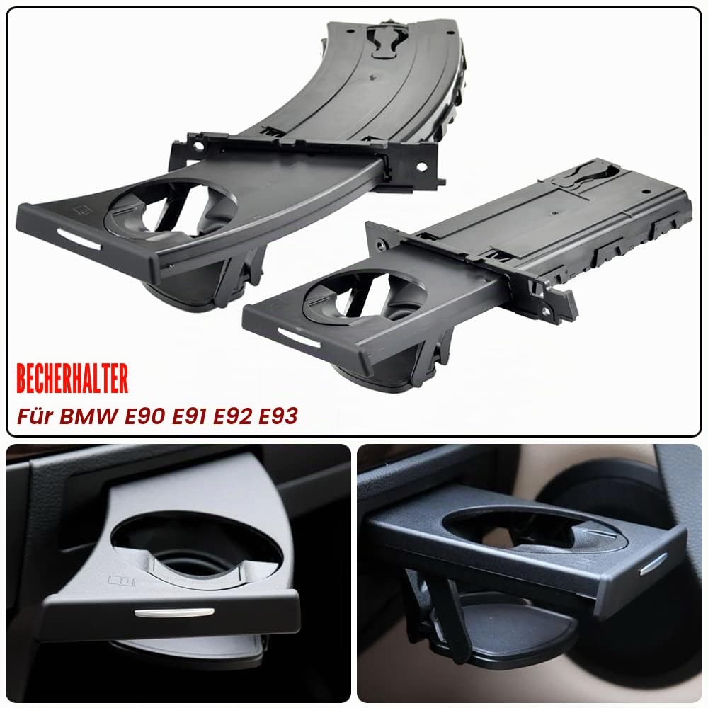 1 Paar Getränkehalter für die vordere Mittelkonsole, kompatibel mit B-MW E90, E91, E92, E93 (Schwarz)
