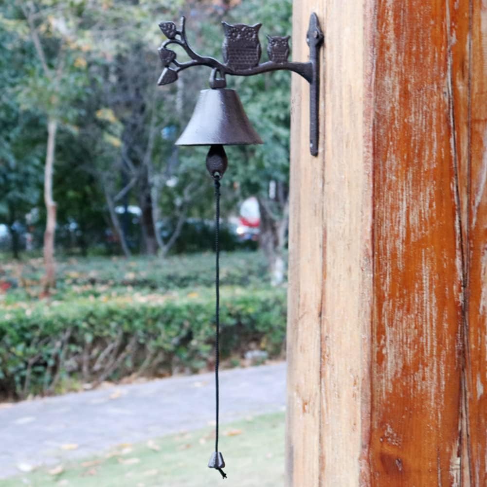 Manual Doorbell,intage Door Bell, Owl Decoratie Doorbell Cast Iron Wall Bell Garden Door Porch Cabin Lodge Decor Antique Style Knocker Patio Home Wall Art Decor, 28cm