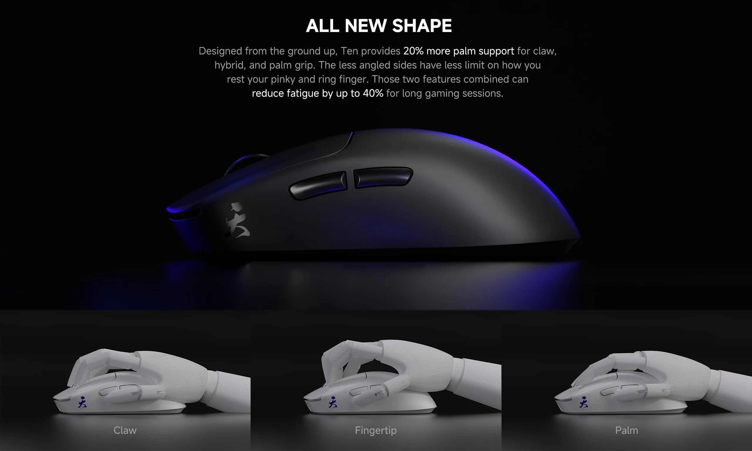 Ninjutso Ten Air - Ratón inalámbrico para juegos (45 g, sensor AimNinja PAW3950, 3000 DPI, Polling Rate 8000 Hz, batería 95 h - Blanco