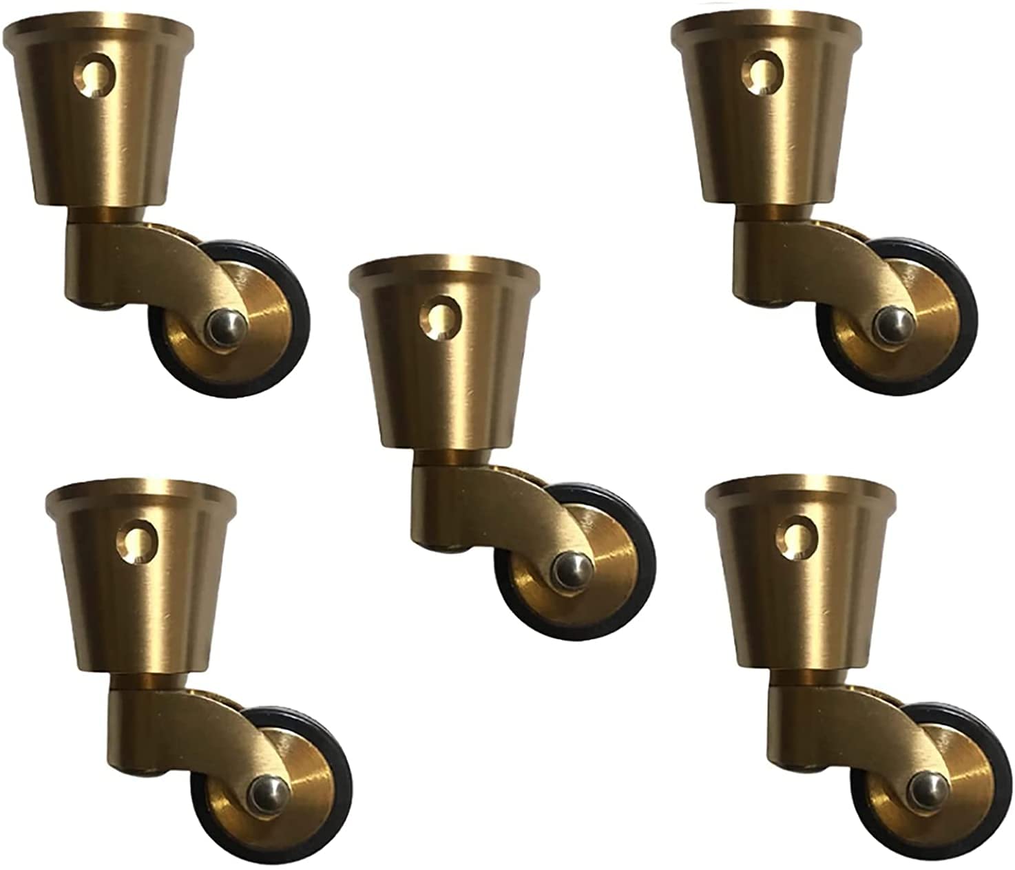 Ruote girevoli in Ottone Massiccio da 25 mm, Ruote girevoli a 360° in Gomma per mobili, Ruote Rotonde antiche per carrozze da Pranzo, Set da 5, Movimento Fluido e Resistente