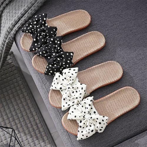 Womens Cozy Indoor Linen Home Slippers Non-Slip Woven Summer Open Toe Bow Sandal Beach Casual Lightweight Breathable Sandals Comfortable Comfort Wedding Vacation Travel Outdoor Slipper2