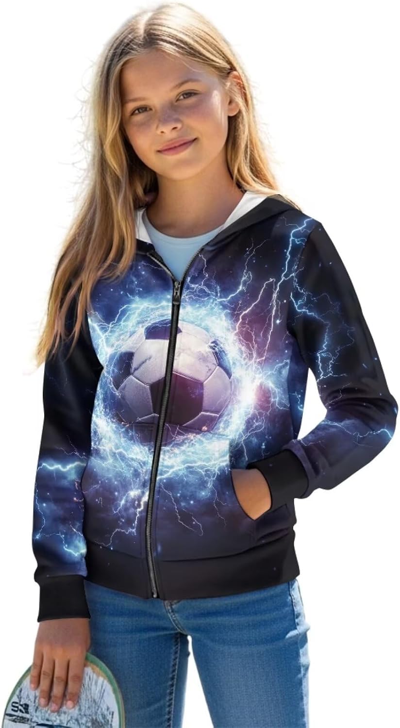 JEOCODY Full Zip Up Hoodies for Teen Girls Kids Long Sleeve Sweatshirt Jacket Size 6-16