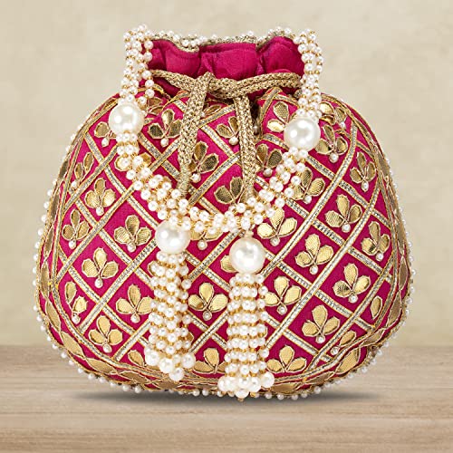 Image of Aheli Embroidered Potli Bag Gift for Women Handmade Ethnic Purse Evening Handbags Stylish Bridal Fashion Clutch Bag