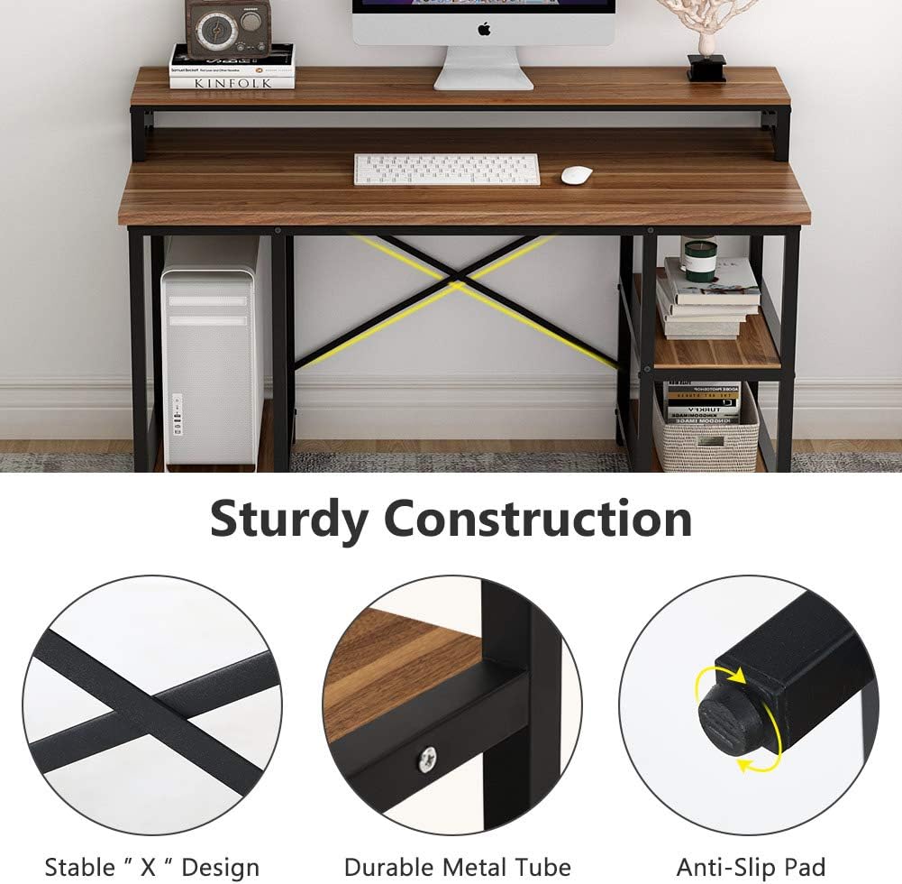 Tribesigns Computer Desk with Storage Shelves, 55 inch Large Modern Office Desk Computer Table Studying Writing Desk Workstation with Hutch for Home Office (Walnut)