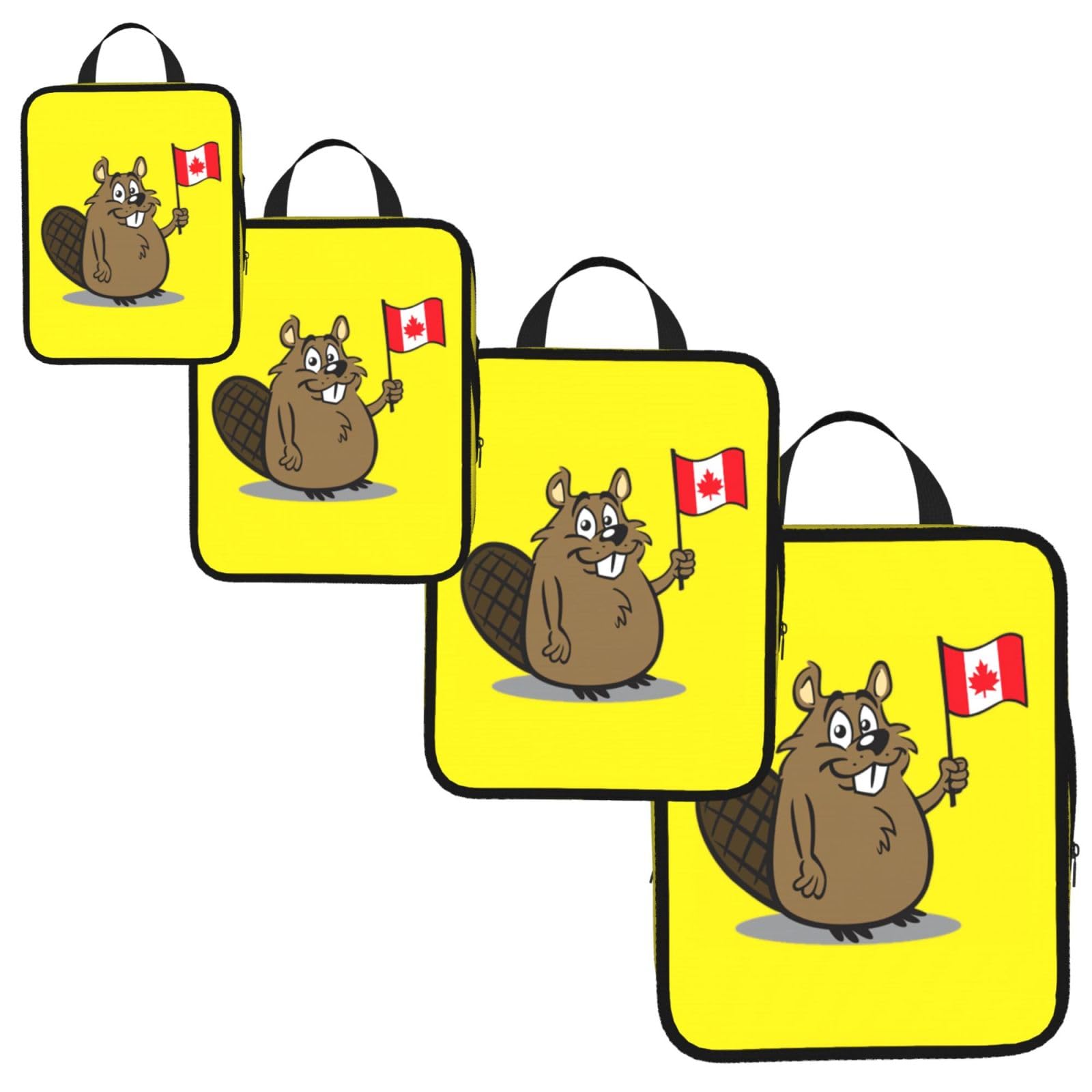 Beaver Print 4 Set Compression Packing Cubes for Suitcases,Expandable Storage Bags Organizers