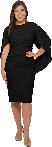 Betsy & Adam Women’s Scuba Crepe Drape Sleeve Knee Length Dress, Black, 16W