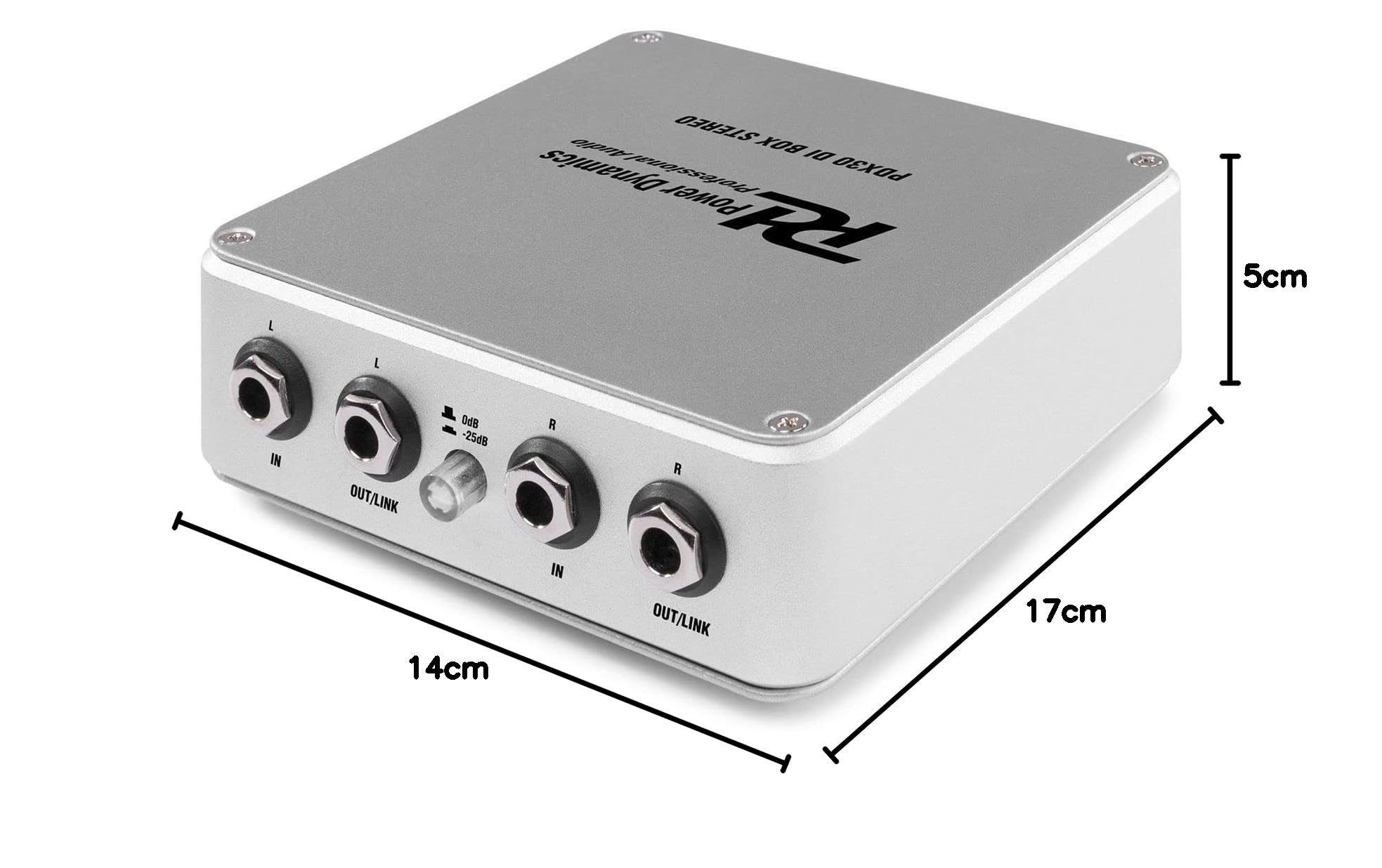 Power Dynamics PDX30 - Boîtier DI Stéréo, Aluminium, Très Robuste, Compatible Batterie, Idéal pour Augmenter Les Performances Sonores de Vos Instruments de Musique