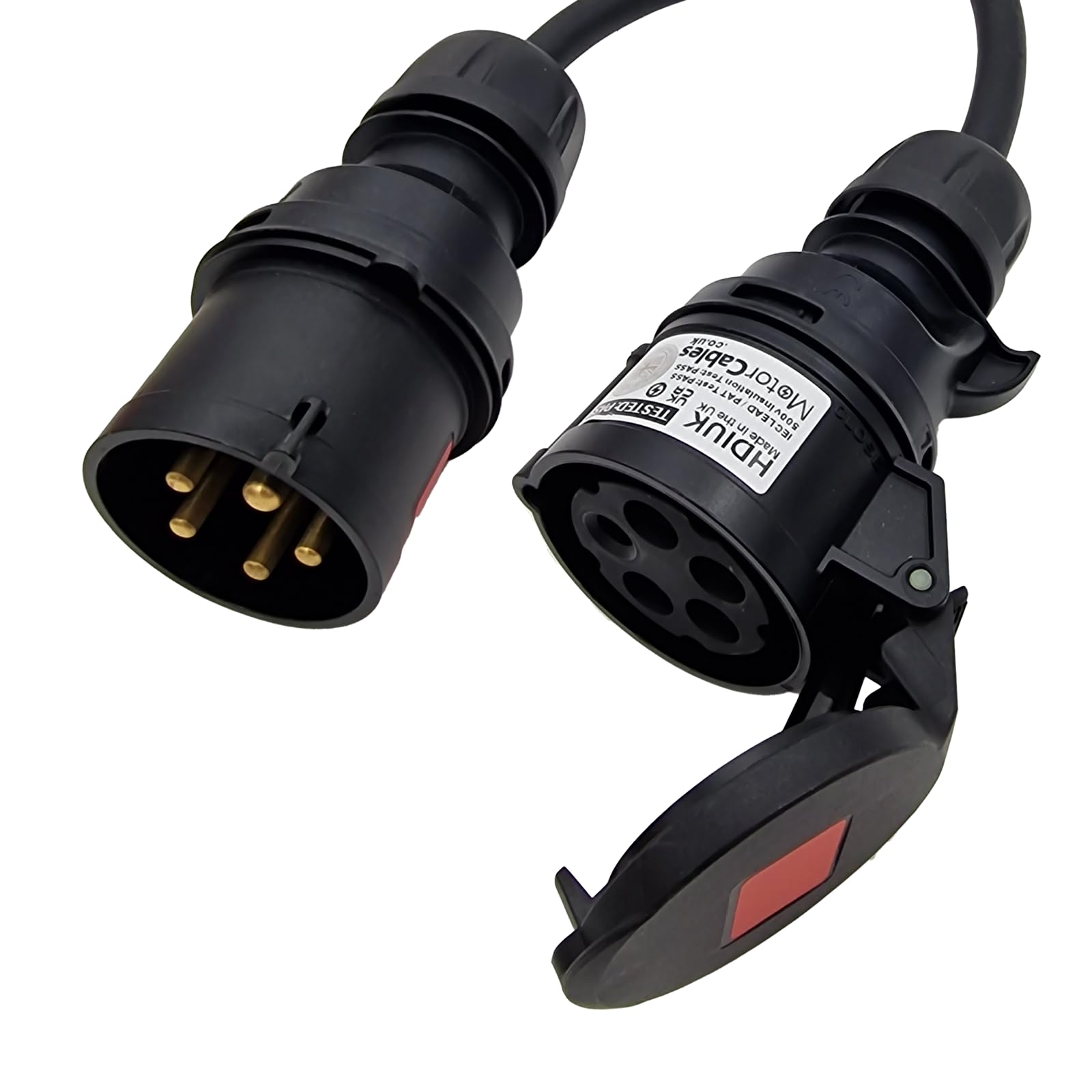 HDIUKUK Made Black Quick Socket Convert 3-Phase 32A 5-Pin Plug to 16A Connector lead.