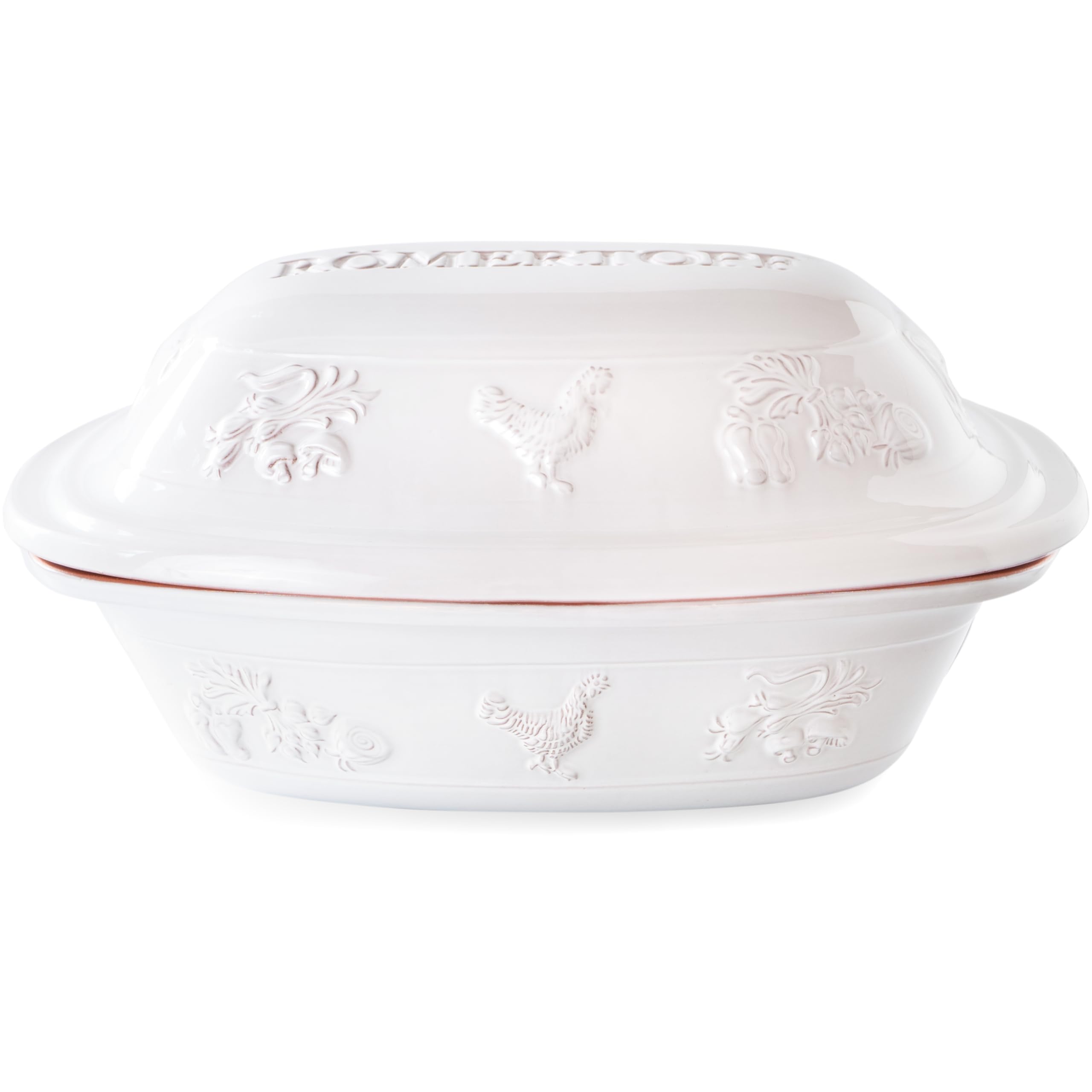 Römertopf RUSTICO – Cazuela de cerámica con tapa para 6 personas, 5 L, para guisar, asar y cocer al vapor, apta para horno y lavavajillas, blanco