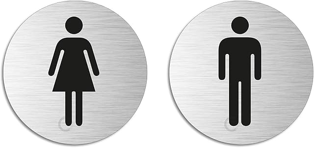 by burning desire Door-Signs | Restroom-Signs | Set of 2 Toilet-Signs Men + Women Stainless Steel round shape sign