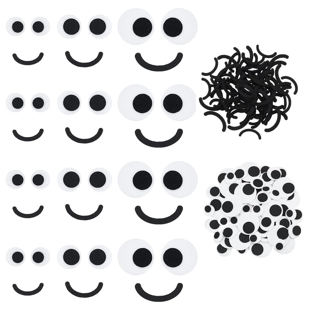PH PandaHall 120 Sets Filz Augen mit Mündern 3 Größen Runde Bastelaugen Filz Mund Häkelnaugen Applikationen Schwarz Bastel Mund Amigurumi Augen für Plüschtier Teddybär Häkeln Basteln Herstellung