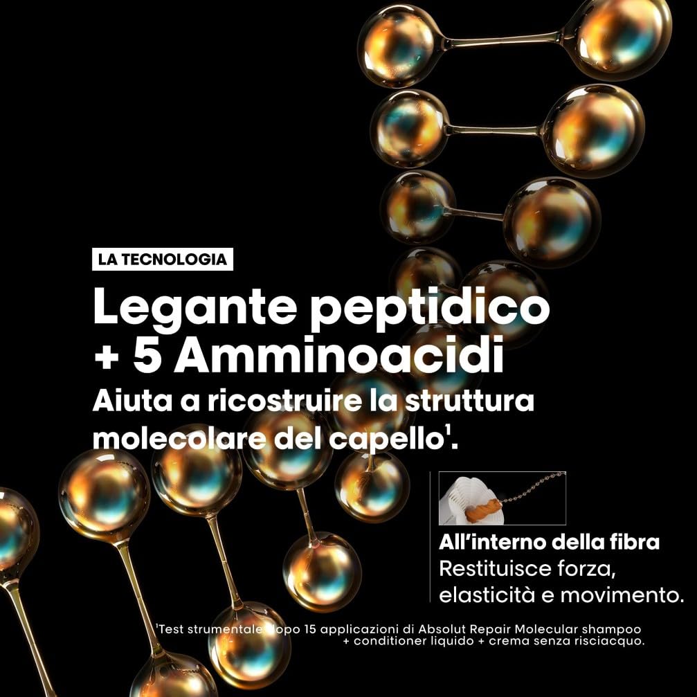 L'Oréal Professionnel Paris Crema Senza Risciacquo per Tutti i Tipi di Capelli Danneggiati Struttura Capillare Rinforzata Visibilmente Riparati, Absolut Repair Molecular, Formati e Routine Disponibili