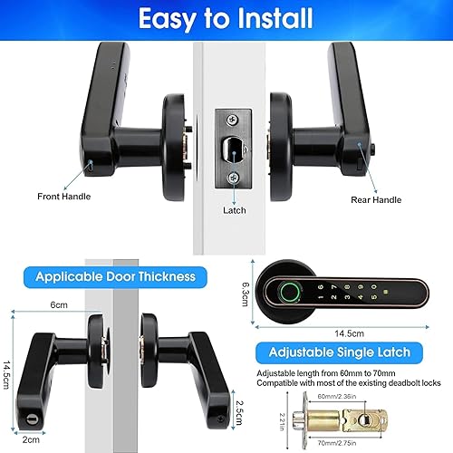 Miniatura 6 de Desbloqueo 5 en 1 huella digital, Bluetooth, código, tarjeta IC, cerradura de puerta con huella dactilar, perilla de puerta inteligente, cerradura
