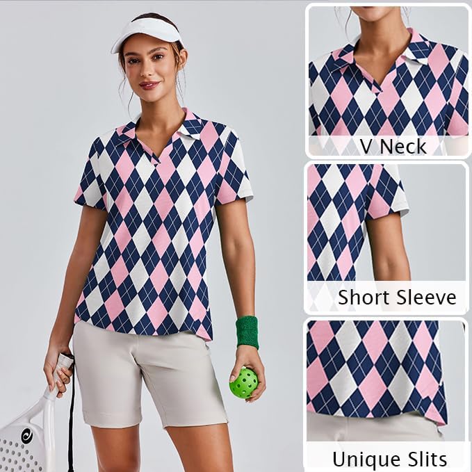PINSPARK Womens Golf Shirt Short Sleeve Polo Shirts UPF 50+ Tennis Top V-Neck Workout Tops Collared Activewear T-Shirts - Image 4