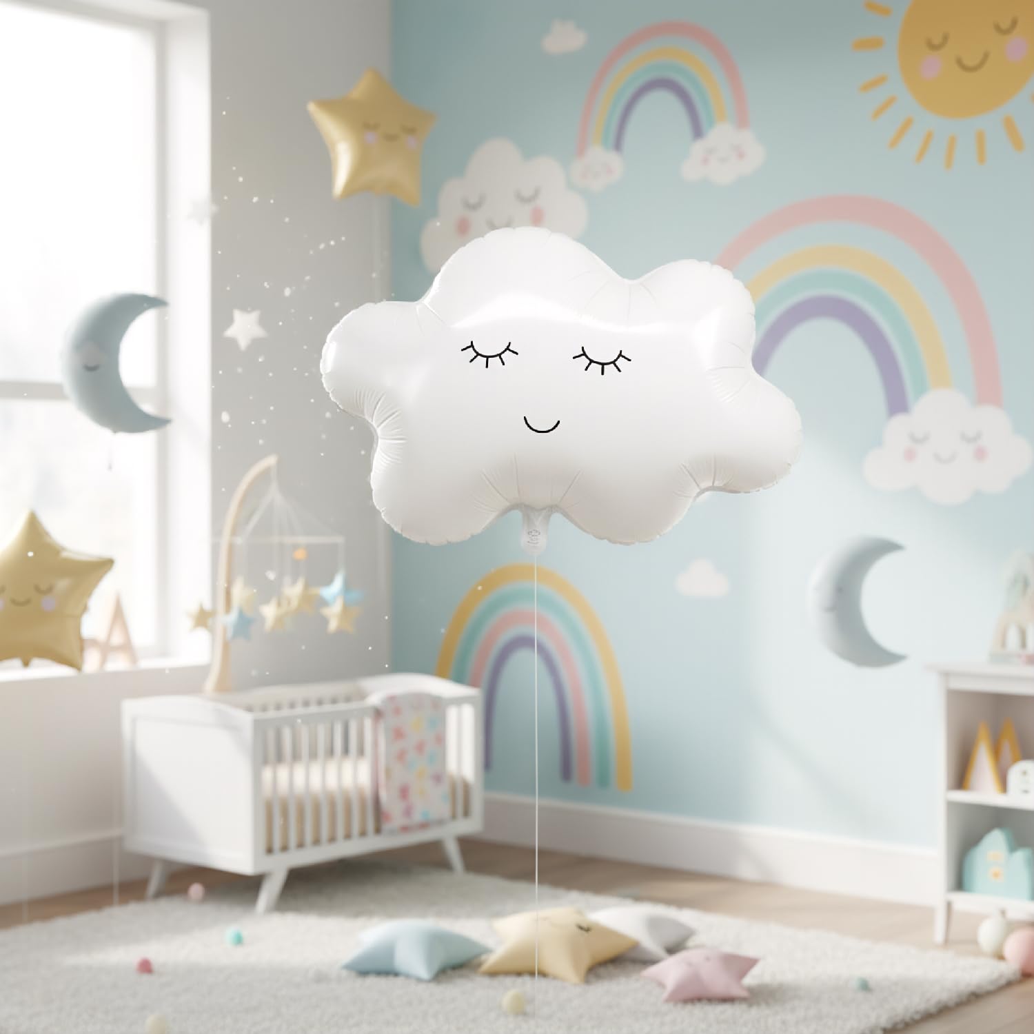 Hopzab 5PCS White Cloud Foil Balloons, Smiling Aluminum Balloons for Baby Showers Birthdays, Kids Party Decorations - Image 4