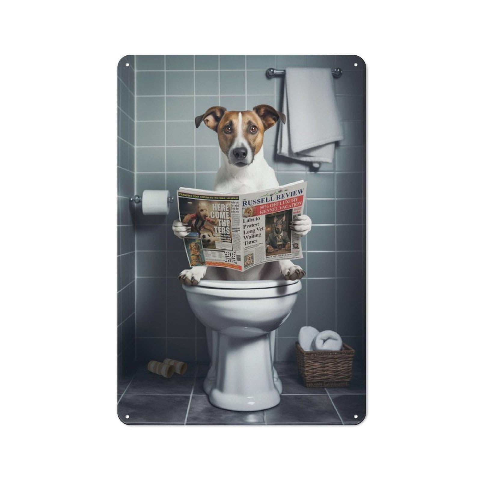 Junmoney Jack Russell On The Toilet Vintage Metal Sign With Design 30X20cm, Vintage Bar Wall Plaque For Cafe, Pub, Workshop Or Home Bar