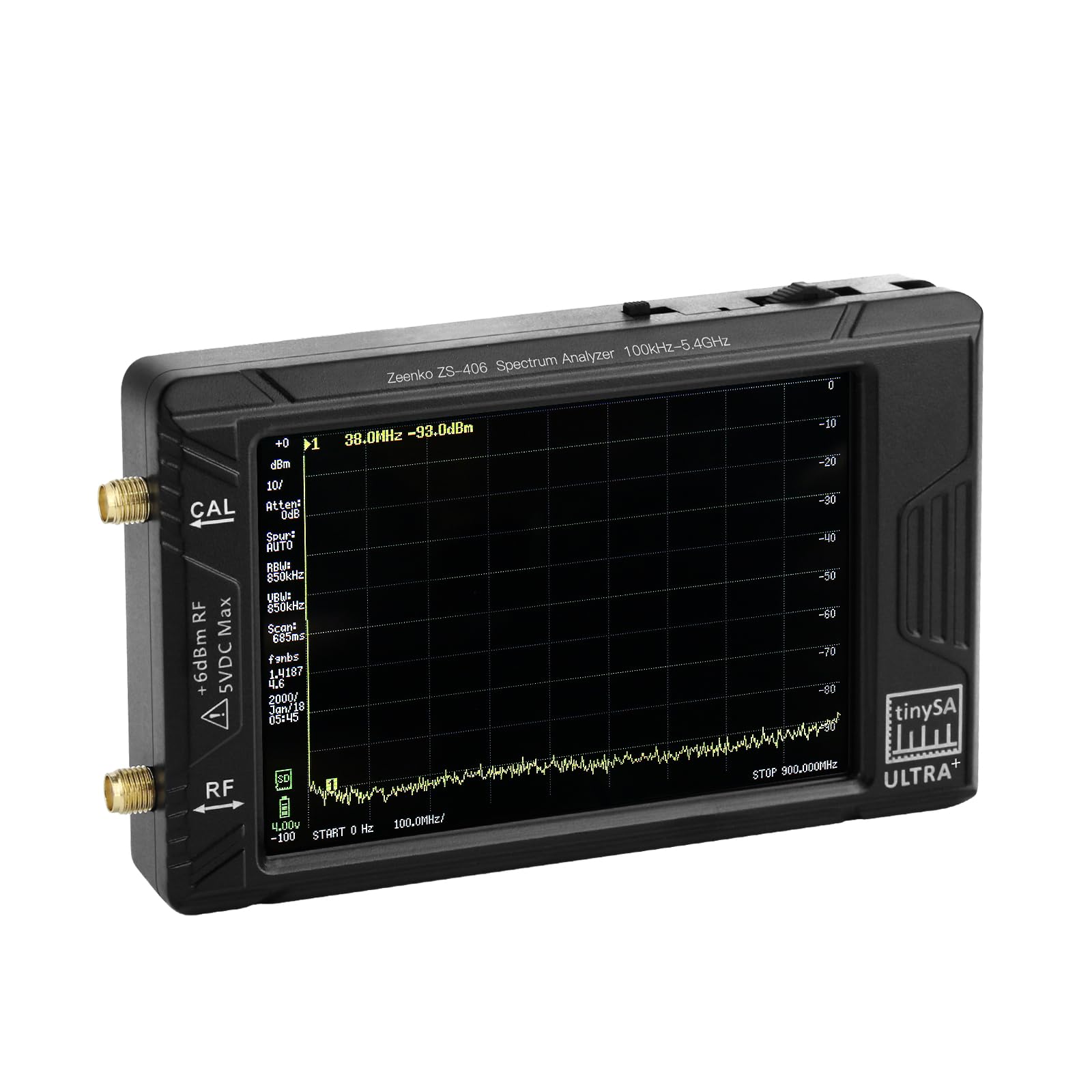 New TinySA ULTRA+ ZS-406 Spektrumanalysator 100kHz-5,4GHz, Handheld Frequenzanalysator Signal Generator mit 4inch Display, 32GB Speicherkarte und integrierter 5000 mAh Akku