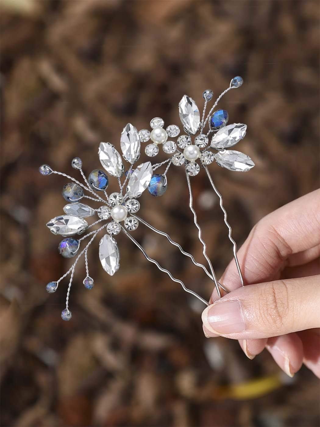 Vakkery Crystal Wedding Hair Pins Silver Rhinestone Hair Clips Flower Bride Headpieces Bridal Hair Accessories for Women and Girls (Pack of 2)