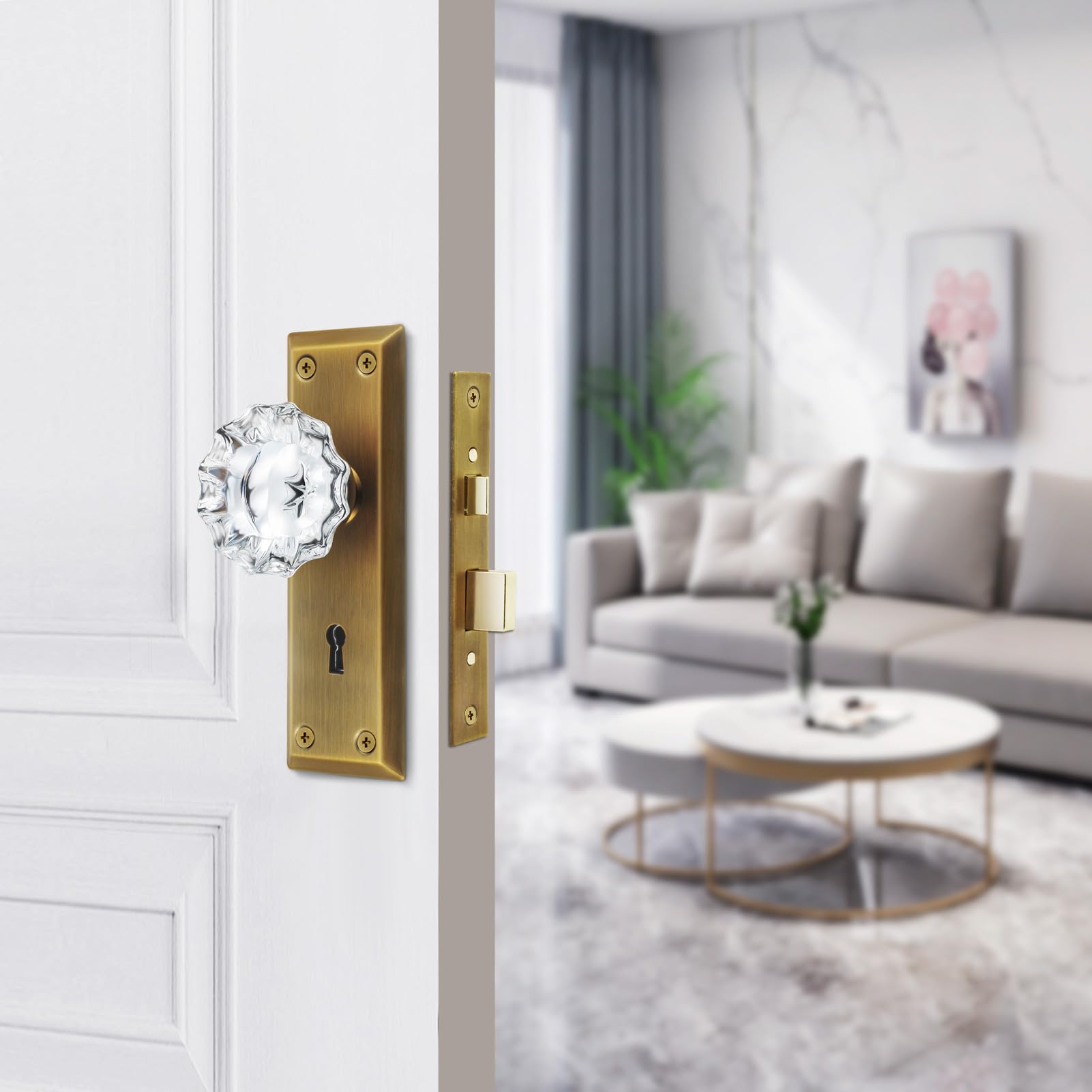 Crystal Glass Door Knobs - Mortise Lock Set -2
