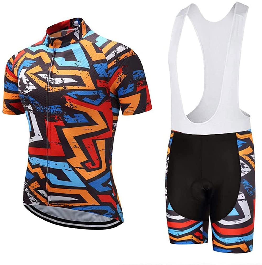 Maillot de Cyclisme Manches Courtes Homme avec Cuissard à Bretelle 20D Gel Rembourré,VTT Courtes Respirant Vêtements de Cyclisme Sports Shorts Pantalons avec Tee Shirt Motif Animalier